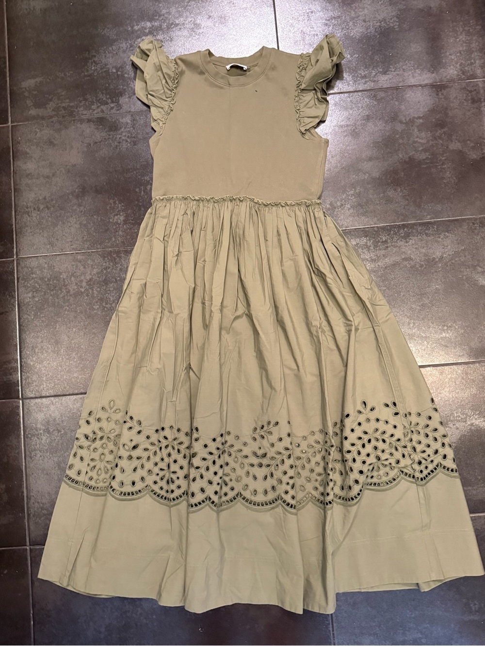 Tanya Taylor green cotton maxi dress.